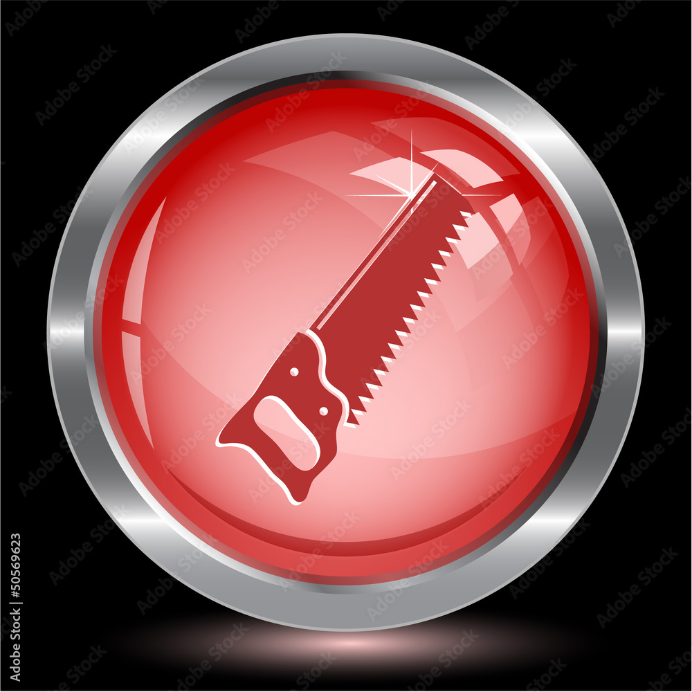 Sticker Hand saw. Internet button. Vector illustration.