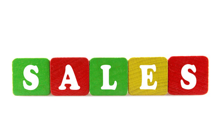 sales - isolated text in wooden building blocks