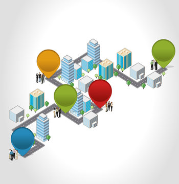 Template with business people in the street of a isometric city