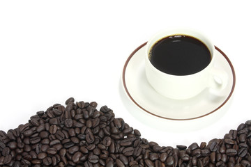 coffee cup with curved line brown coffee beans texture