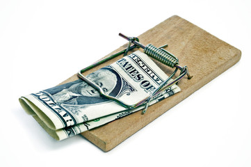one dollar bill in a mousetrap