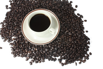 coffee cup with brown coffee beans texture