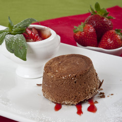 Chocolate flan with strawberry