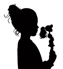 toddler child holding her doll silhouette vector