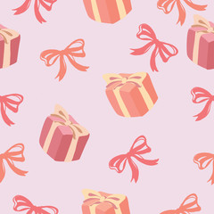 Seamless background of Gift box and ribbon bow pattern