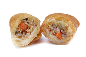 Chinese spring rolls isolated on white background