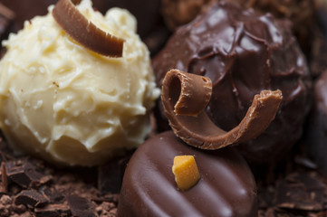 chocolate pralines in the detail