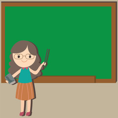 Girl teacher with empty space background