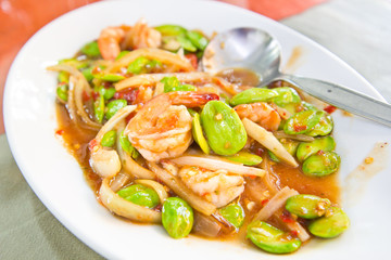 fried spicy Stink Beans with Shrimp
