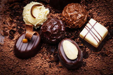 chocolate background with pralines