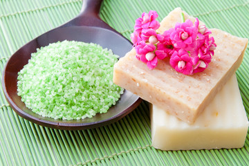 Natural handmade soap and bath salt for spa