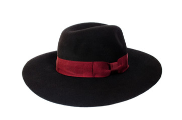 black hat with a bow isolated on white