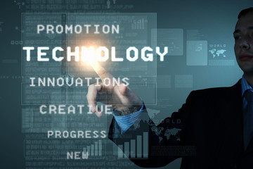 Business man touching display