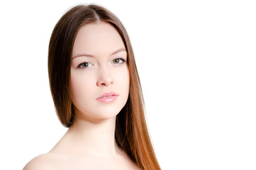 Fototapeta premium Portrait of a beautiful girl face. Perfect skin.