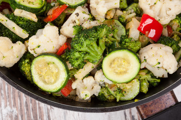 Vegetable pan, top view.