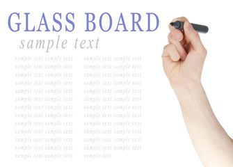 Hand writing on a glass by felt tip pen isolated