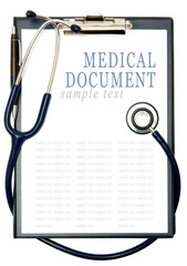 Empty medical document in a clipboard with stethoscope