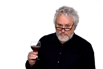 A senior and red wine