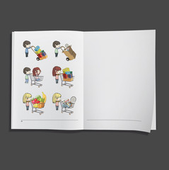  Kids shopping in supermarket printed on white book, 
