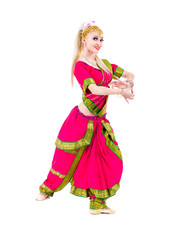 full length portrait of indian woman dancing