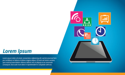 Tablet and business icon with space for text