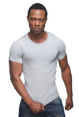 Handsome African American Man Posing on White Background