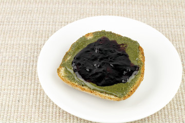 Hemp Butter and Blueberry Preserves on Bread