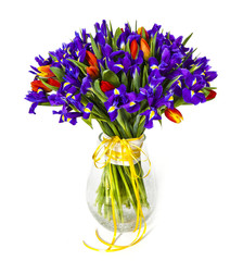 bouquet of violet irises isolated on white