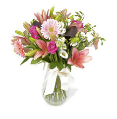 bouquet of pink flowers isolated on white