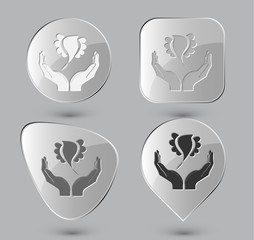 bird in hands. Glass buttons. Vector illustration.