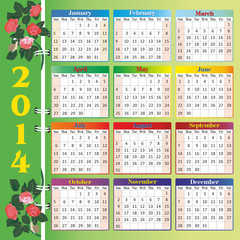 calendar 2014 with roses