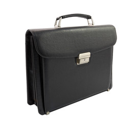 Business leather briefcase isolated on white background