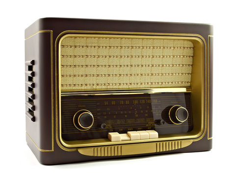 Vintage radio on white background