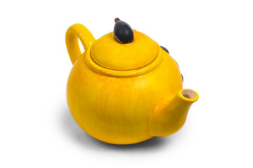 kettle yellow ceramic teapot tea isolated