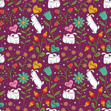 Fototapeta Seamless pattern with rabbits