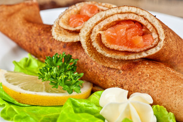 Pancakes with salmon