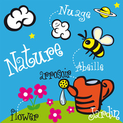 jardin, abeille, nuage, arrosoir, insecte, planète, naïf