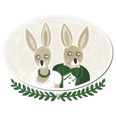 zakochane zające podwójny portret ilustracja na białym tle © demonique