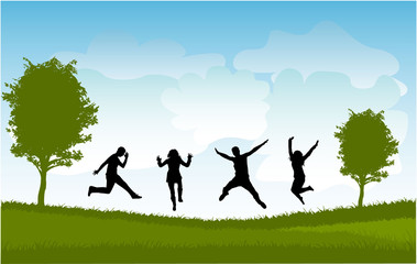 Obraz na płótnie Canvas Group of people jumping