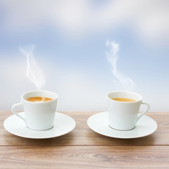 two cup of coffee outdoors