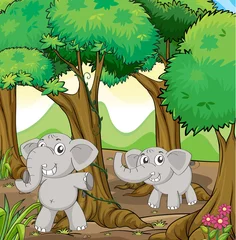 Photo sur Plexiglas Animaux de la forêt Deux jeunes éléphants dans la forêt
