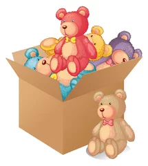 Selbstklebende Fototapete Bären Eine Kiste voller Spielzeug