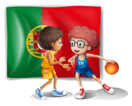 The Portugal flag and the basketball players