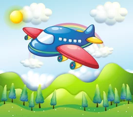 Poster Een kleurrijk vliegtuig boven de heuvels © GraphicsRF