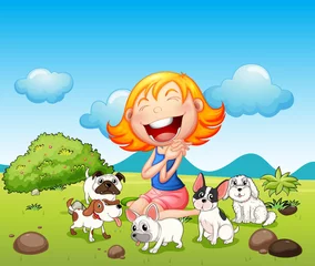 Foto op Plexiglas Honden Een blije dame met haar huisdieren