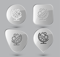 Globe and gears. Glass buttons. Vector illustration.