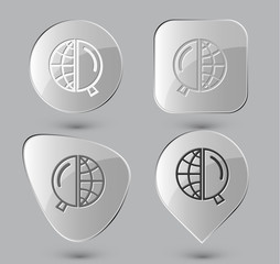 Globe and magnifying glass. Glass buttons. Vector illustration.