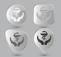health in hands. Glass buttons. Vector illustration.