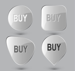 Buy. Glass buttons. Vector illustration.
