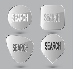 Search. Glass buttons. Vector illustration.